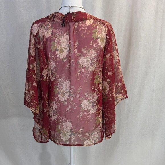 Cecico Size Medium Burgundy Floral Sheer Wrap - Picture 2 of 15